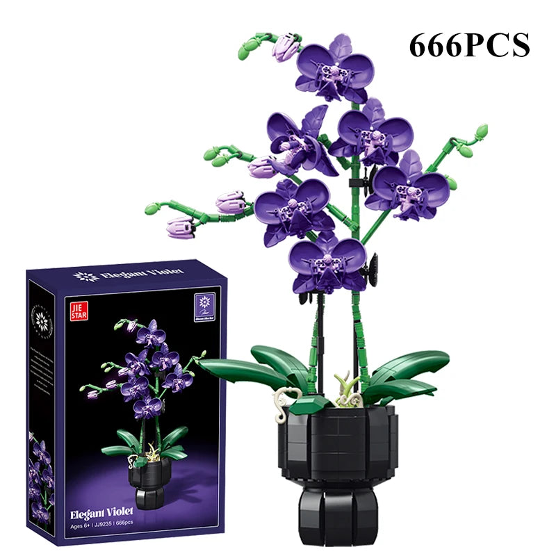 Orquídea creativa Cymbidium flores eternas planta en maceta bloques de construcción simulación Phalaenopsis DIY ladrillos juguetes regalo de San Valentín