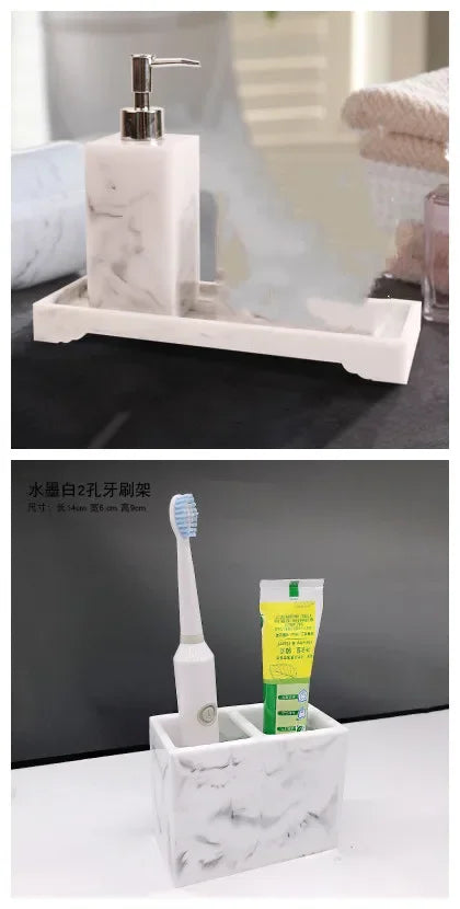 Juego de baño nórdico con diseño de mármol, accesorios de baño de resina, soporte para cepillo de dientes, dispensador de jabón, bandeja para platos