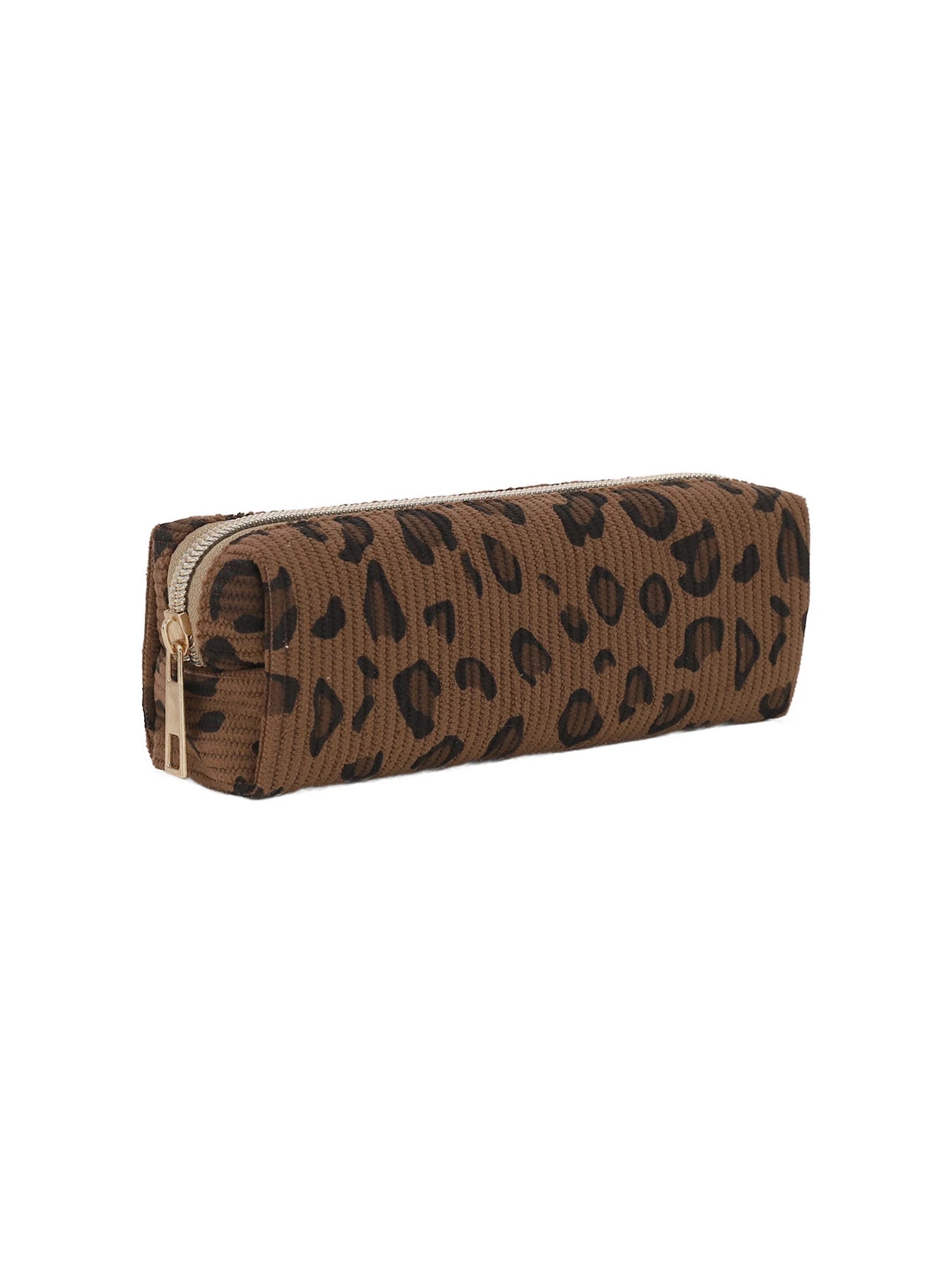 Estuche para lápices de pana con estampado de leopardo, organizador de papelería con cremallera de nailon, bolsa de viaje para maquillaje, regalo de regreso a la escuela para chicas adolescentes, 1 ud.