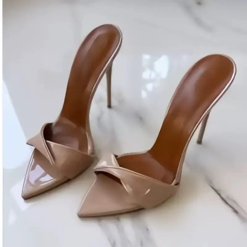 Yuejinlong Sexy 10cm 12cm Stiletto Peep Toe Mules Pleated Fold-over High Heels Sandals Plus Size 33-46 Fashion Party Shoes 2026