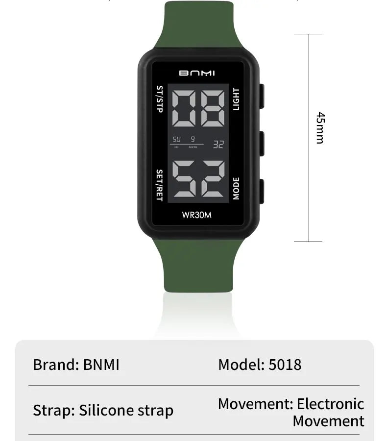 2025 Reloj electrónico deportivo rectangular para hombre, resistente al agua, alarma de luz nocturna, reloj Digital ligero y portátil para hombre