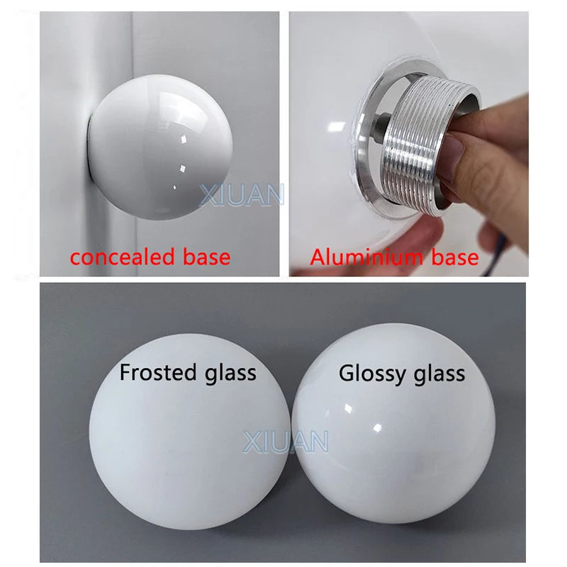Lámpara de bola de cristal, lámparas de pared de cristal blanco lechoso modernas para dormitorio, sala de estar, sofá, fondo, Base oculta, luz de pared para baño