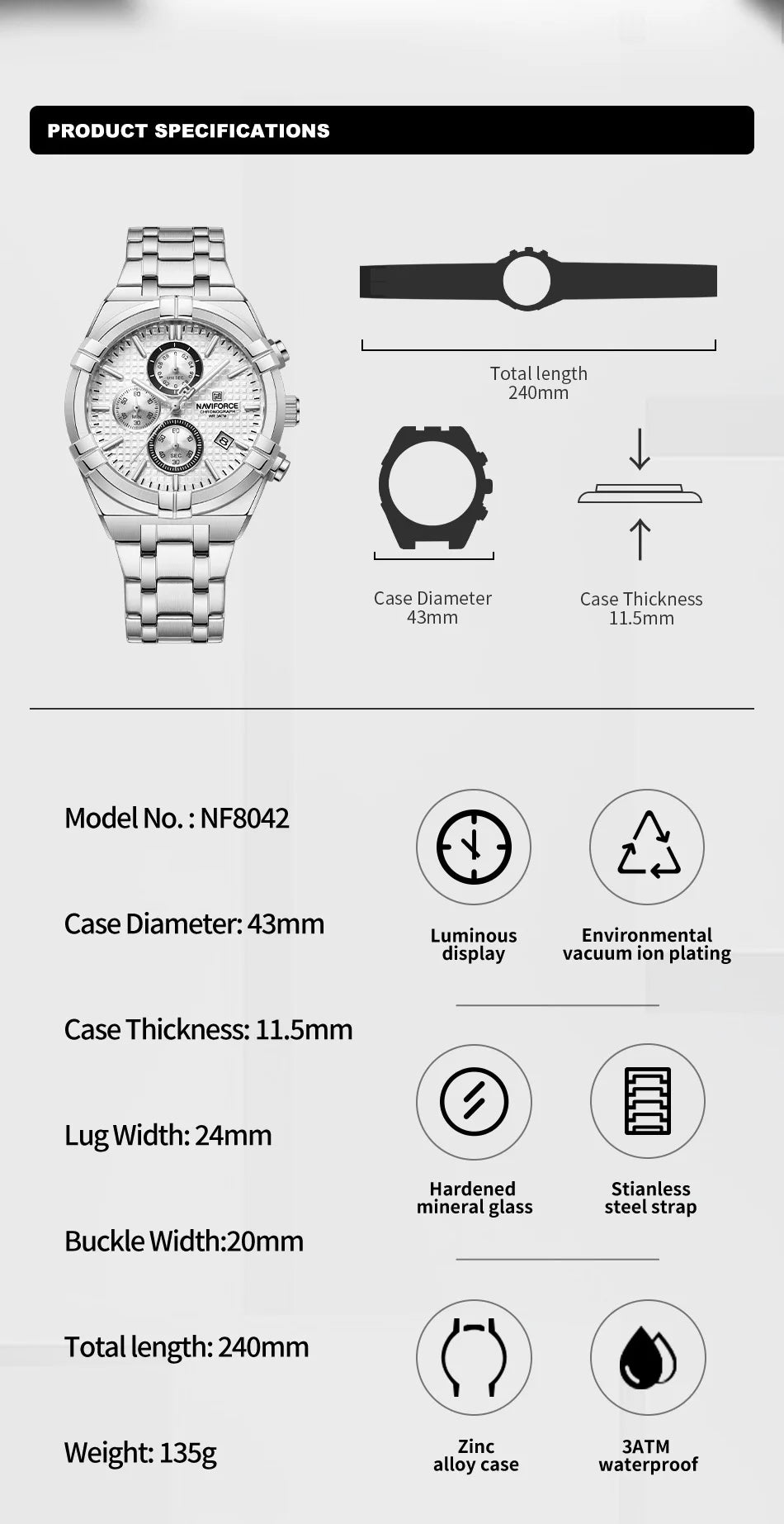 NAVIFORCE relojes originales para hombre, cronógrafo deportivo de cuarzo a la moda, reloj de pulsera para hombre Simple salvaje resistente al agua con pantalla