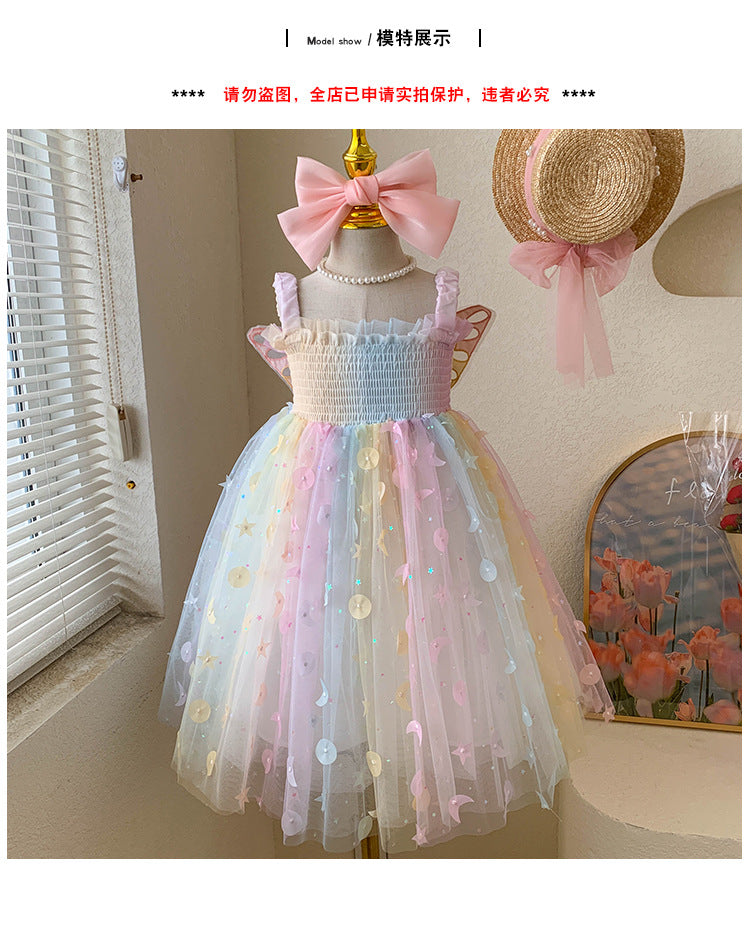 Camiseta sin mangas para niña, vestido de princesa para bebé, elfo de ensueño, mariposa arcoíris, novedad de verano