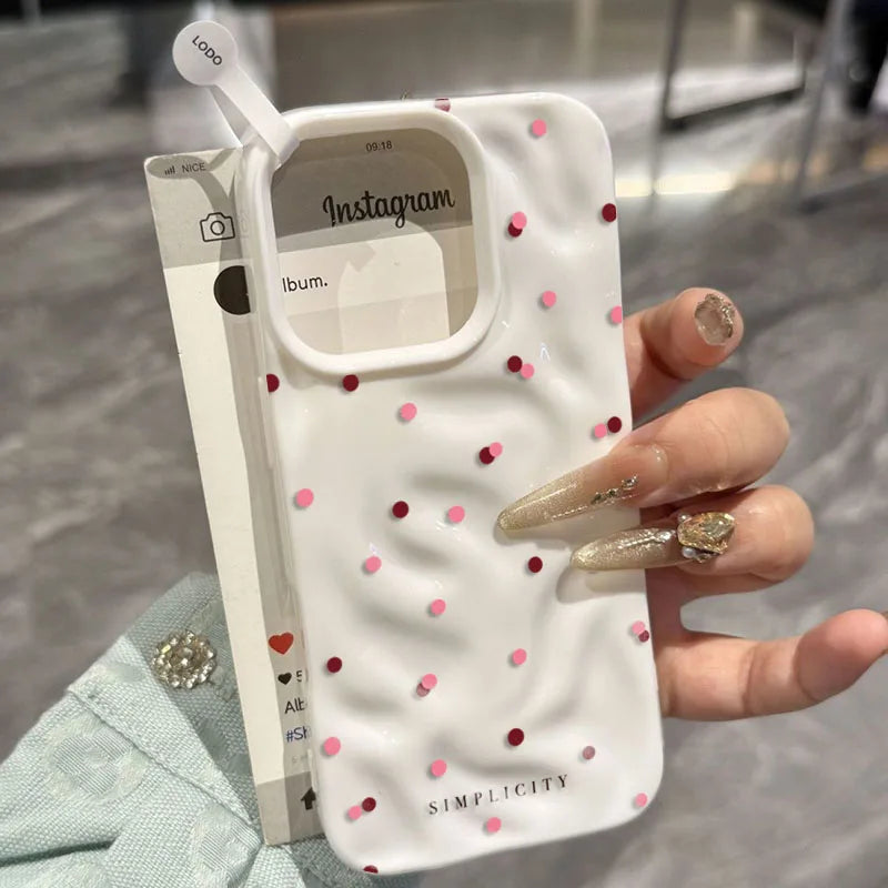 Funda de teléfono con textura de lunares de amor para iPhone 15 16 17 Pro Max, fundas para iPhone 13 14 12 11 Pro 16 Plus 17 Air, funda a prueba de golpes