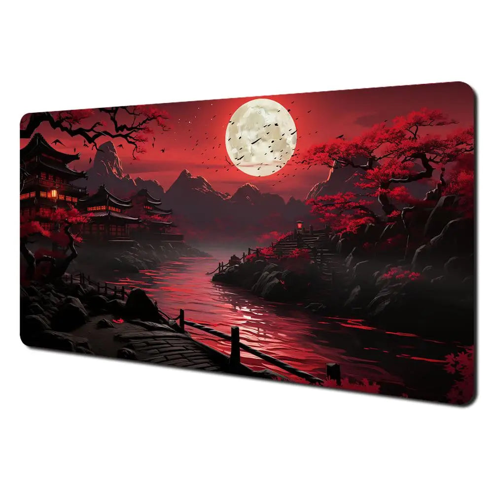Alfombrilla de ratón grande con paisajes artísticos en rojo y negro, alfombrilla de escritorio duradera antideslizante, accesorios de oficina, alfombrilla para teclado y ratón, Tapis De Bureau