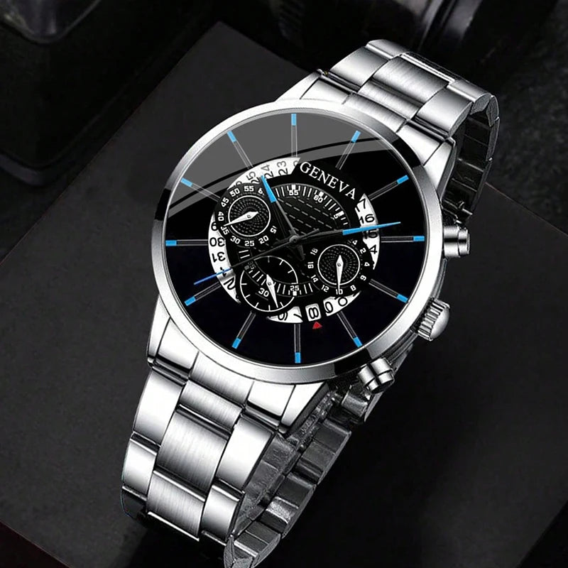 Relojes de acero inoxidable para hombre, reloj de pulsera de cuarzo de lujo, con calendario, de negocios, informal, de cuero, a la moda