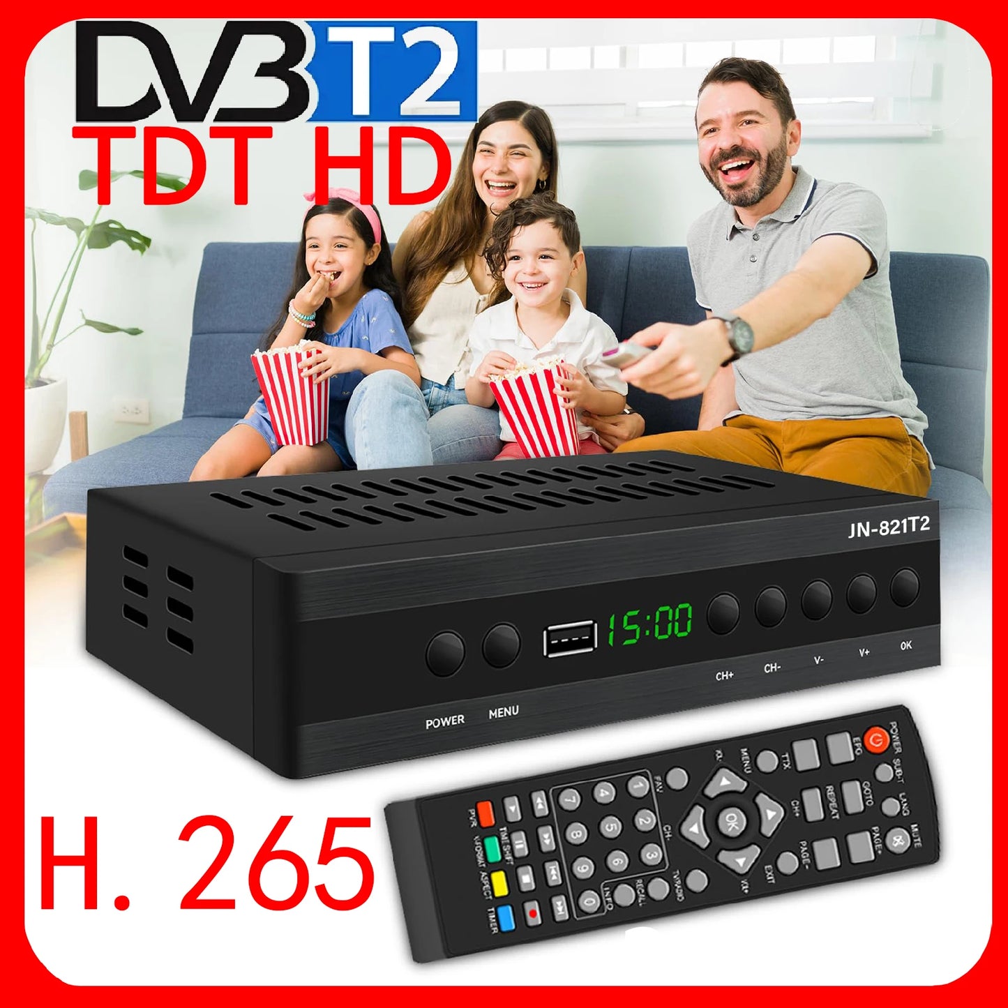 Receptor de TV HD DVB T2 TDT España, decodificador TDT HD, sintonizador DVB-T2 TDT HD, receptor TDT HD, decodificador DV
