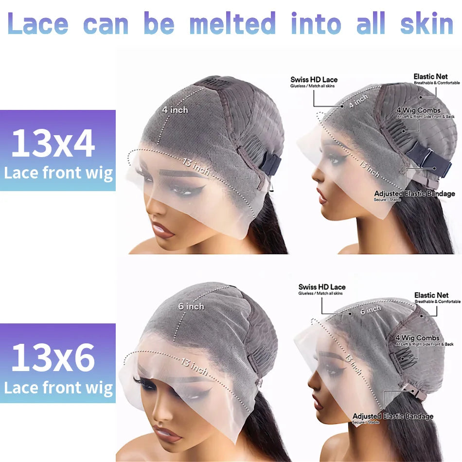 Pelucas de Cabello Humano Brasileño Liso Extremo 13x6 con Encaje Frontal, Peluca Frontal HD 13x4 de 30 Pulgadas para Mujer, Pre-Desplumada