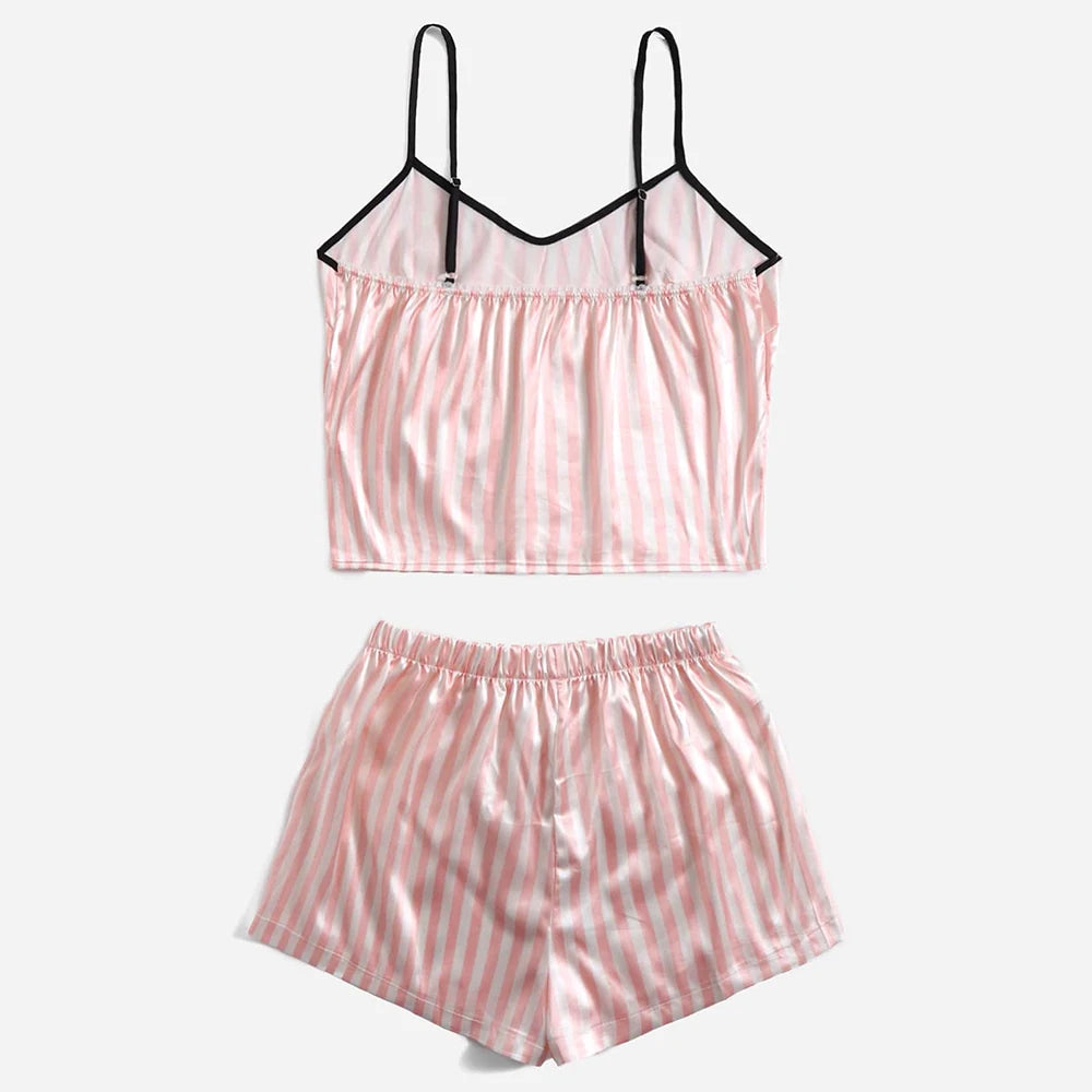 Conjuntos de Pijama Sexy de verano para mujer, Pijamas con patrón de dibujos animados, conjunto de satén sin mangas con tirantes, Pijamas femeninos, ropa de dormir, traje para casa