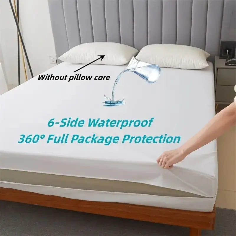 Funda de colchón impermeable totalmente cerrada de 6 lados con cremallera (sin funda de almohada), Protector de colchón a prueba de polvo, Color sólido, 1 ud.
