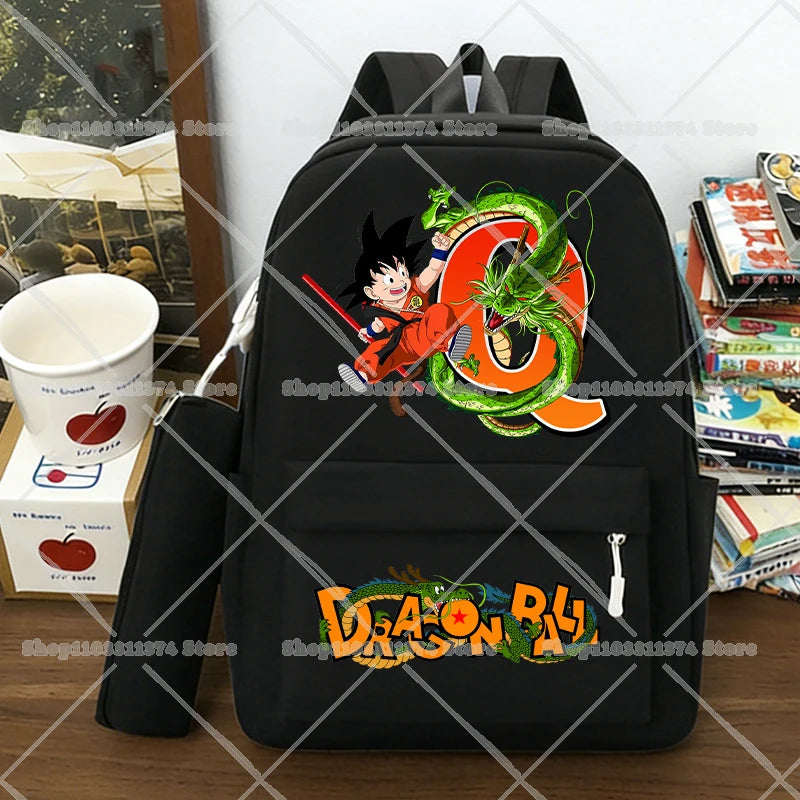 Juego de 2 Mochilas de Dragon Ball, Estuches para Lápices, Anime Son Goku, Bolsas de Hombro con Letras, Estuches para Bolígrafos, Mochilas Escolares Grandes de Dibujos Animados para Exteriores, Regalo