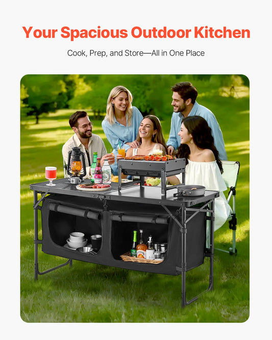 SucceBuy Mesa de cocina para acampar, mesa de cocina al aire libre, estación de cocina portátil ligera de aluminio para barbacoa, fiesta, Picnic, RV, viajes