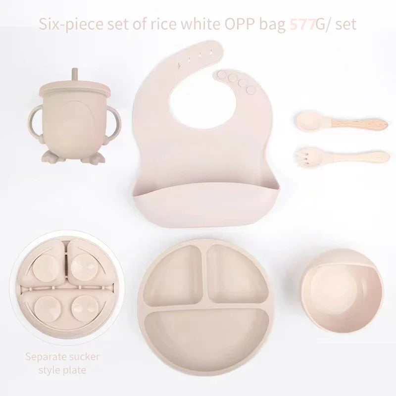 Juego de comida para bebé de 6 piezas, juego de silicona, juego de entrenamiento de comida para niños, cubiertos