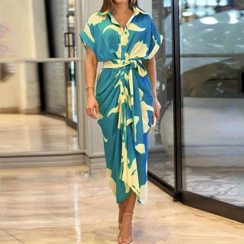 Vestidos Elegantes para Mujer 2026: Vestido de Mujer con Estampado Irregular, Cuello Solapa, Ajuste Delgado y Contraste, Ideal para el Trabajo y con un Toque de Temperamento.