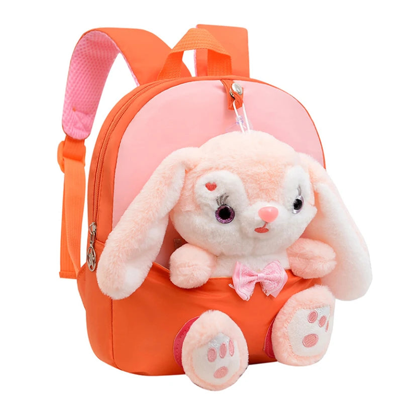 Mochila de jardín de infantes de dibujos animados, mochila escolar para niños, Linda mochila de muñeca de conejo de felpa, nueva