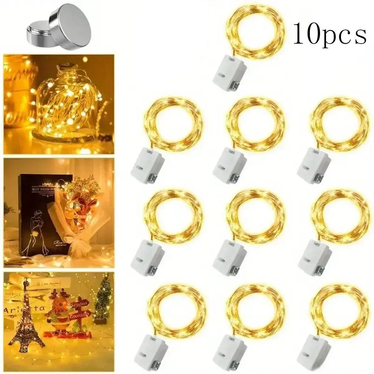 Guirnaldas de luces LED con botón y batería, guirnalda de luces navideñas, boda, Año Nuevo, dormitorio, sala de estar, decoración de jardín