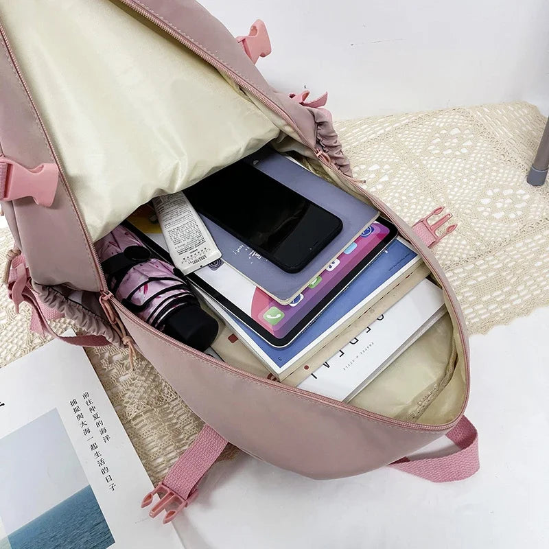 Mochila escolar de gran capacidad para niñas, bolso de mano para estudiantes, Kawaii, Patchwork