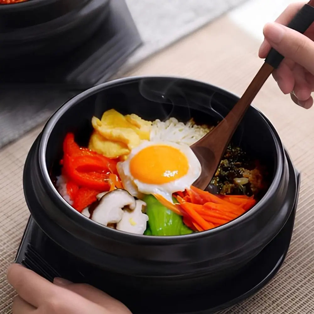 Cazuela de 16cm de tamaño, olla de arcilla resistente al calor con bandeja, olla de piedra coreana, olla de sopa de cerámica antiadherente antiescaldaduras para el hogar