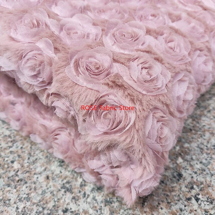 Placa 3D, tela de pelo de conejo de terciopelo fotovoltaico bordada con flores rosas para mantas, suéteres, ropa de cama, tela de costura DIY hecha a mano