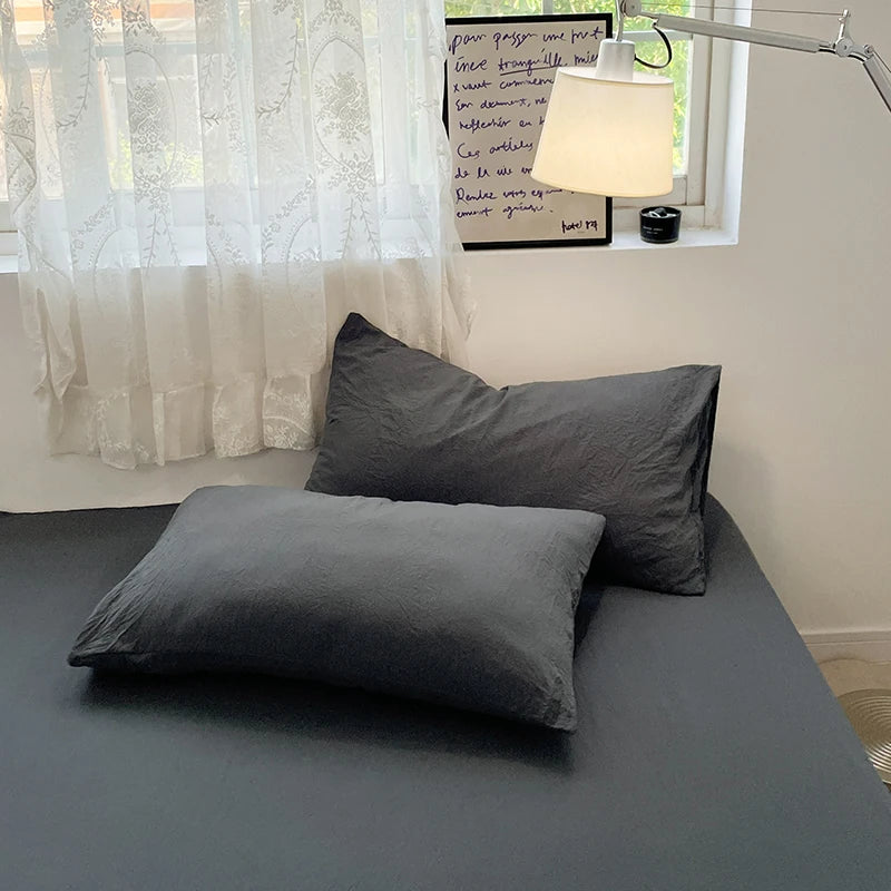 Juegos de fundas de edredón gris oscuro a la moda, fundas de edredón cepilladas, juegos de cama individual doble Queen, funda de almohada para niños, funda de edredón sólida