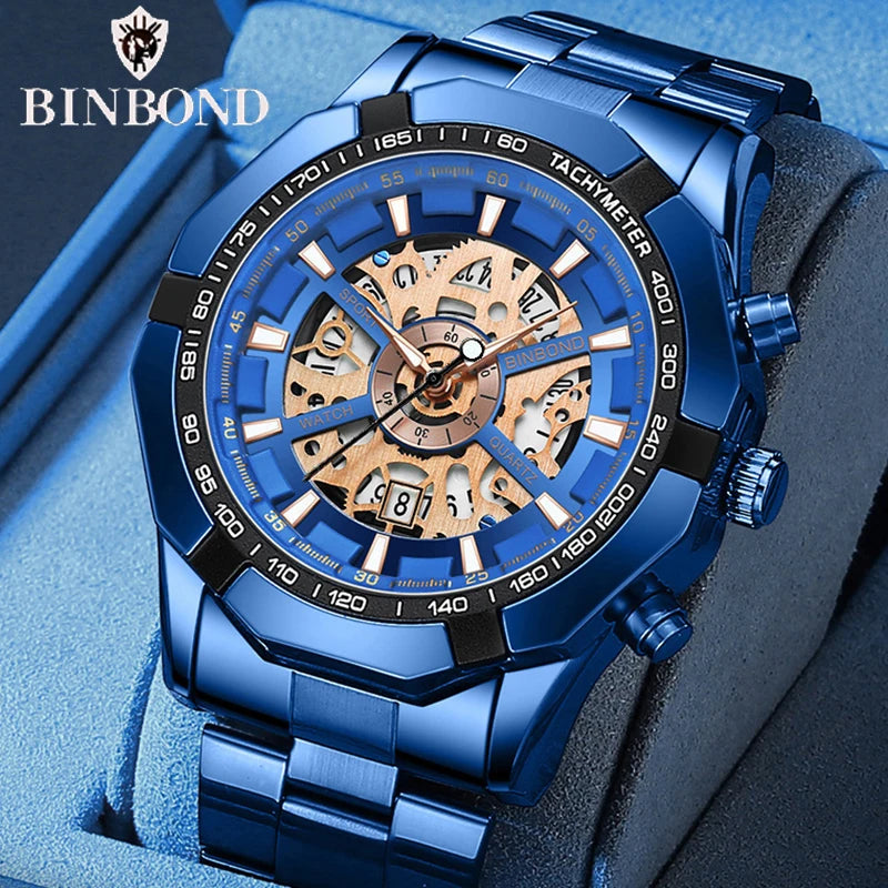 Relojes BINBONG de negocios para Hombre, Reloj de cuarzo luminoso con calendario resistente al agua para Hombre, Reloj de acero inoxidable para Hombre