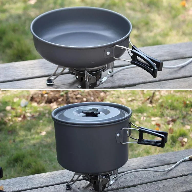 Juego de utensilios de cocina para acampar para 1 a 7 personas, olla y sartén ligeros y portátiles con bolsa de transporte, perfecto para acampar al aire libre