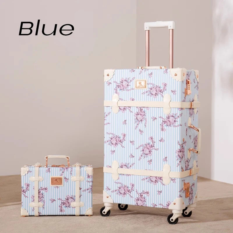 Nuevo Set de Maletas de Viaje Vintage para Mujer, Bolso de Mano, Maleta con Ruedas Universales, Diseño Floral Moderno, 20/22/24/26 Pulgadas
