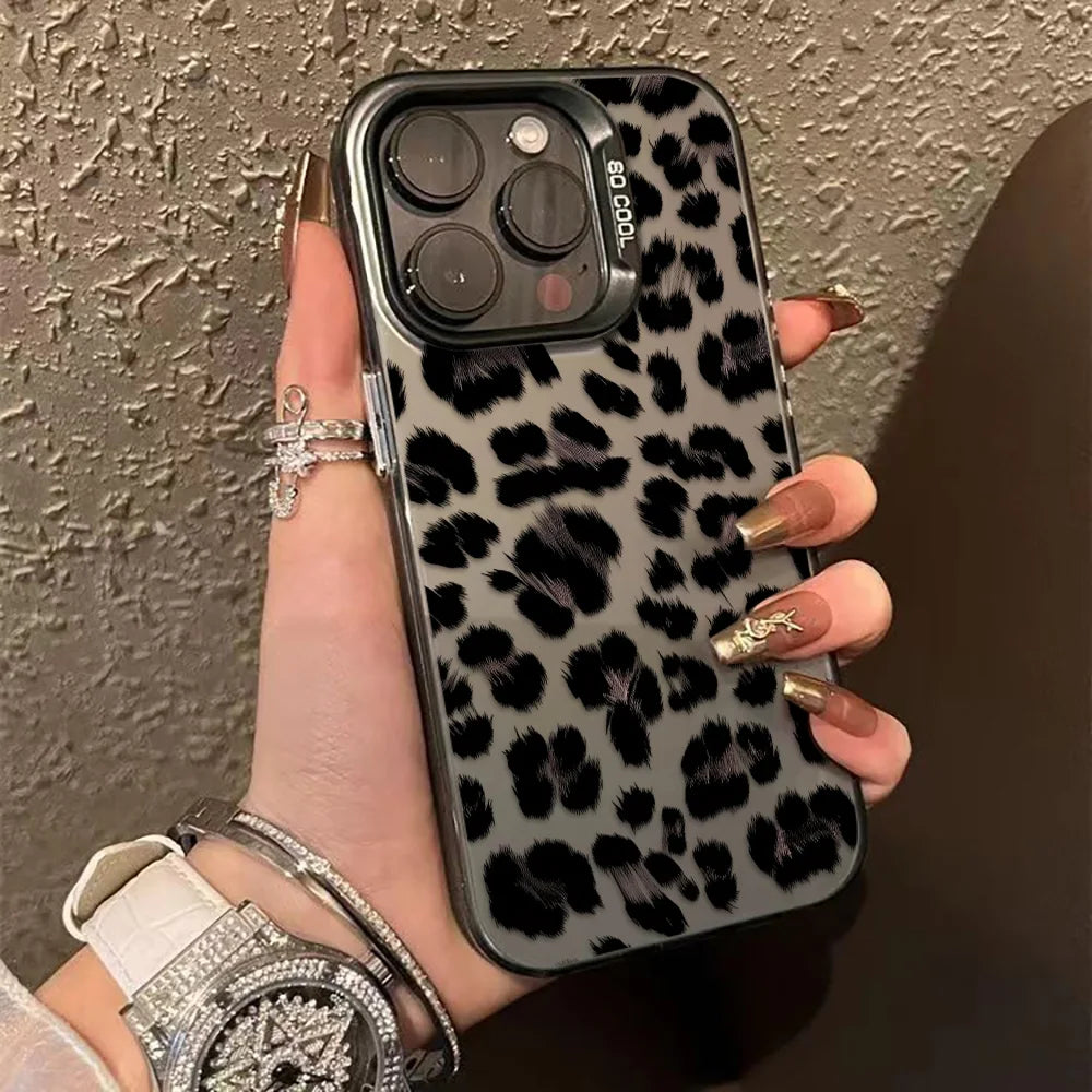 Funda de teléfono con estampado de leopardo para iPhone 16, 13, 15, 14, 11, 12, 17 Pro Max, 16 Pro Max, armadura de parachoques a prueba de golpes, IMD, Funda Coque