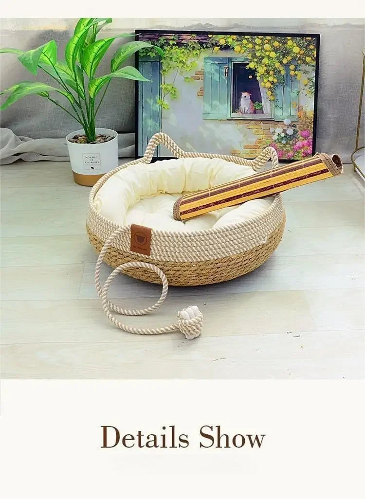 Cama de vid tejida para gatos, cama Circular para mascotas, para todo tipo de clima, cómoda para dormir, 35/40cm, suministros para mascotas
