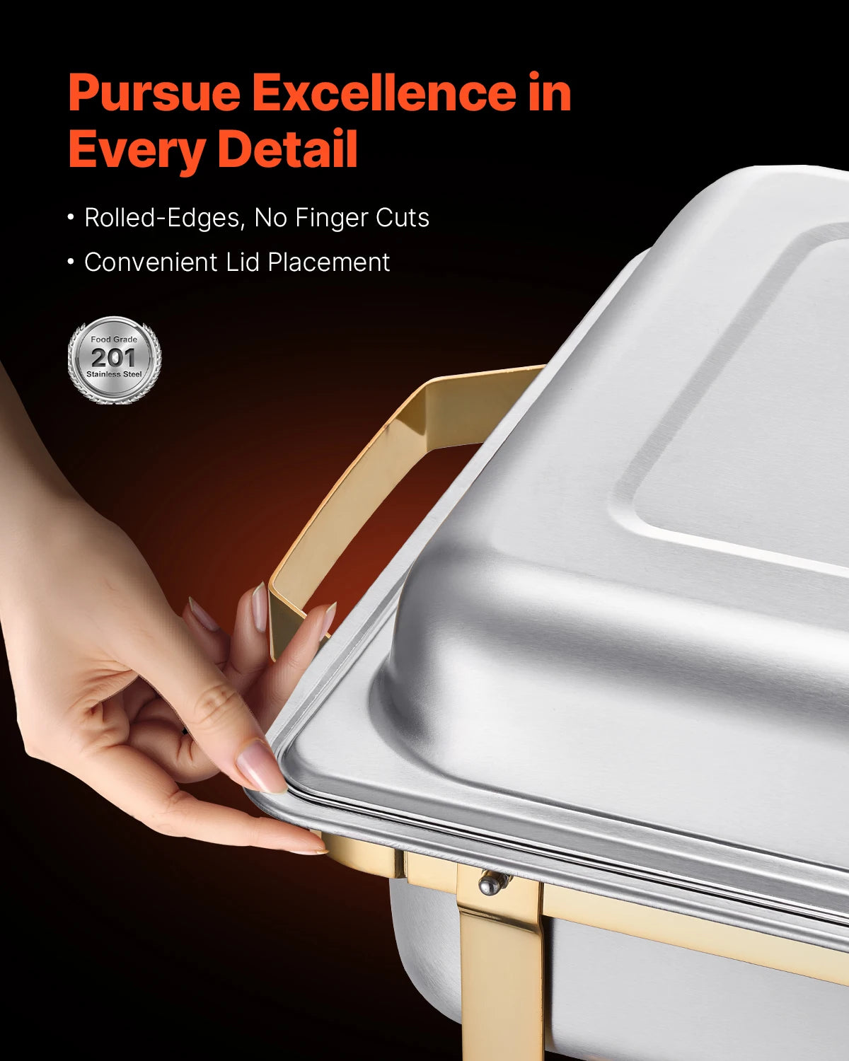 SucceBuy Juego de buffet de plato de frotamiento de 8 cuartos de galón, paquete de 4, chafer de acero inoxidable con 2 sartenes de tamaño completo y 4 tamaño medio, servidor calentador de catering