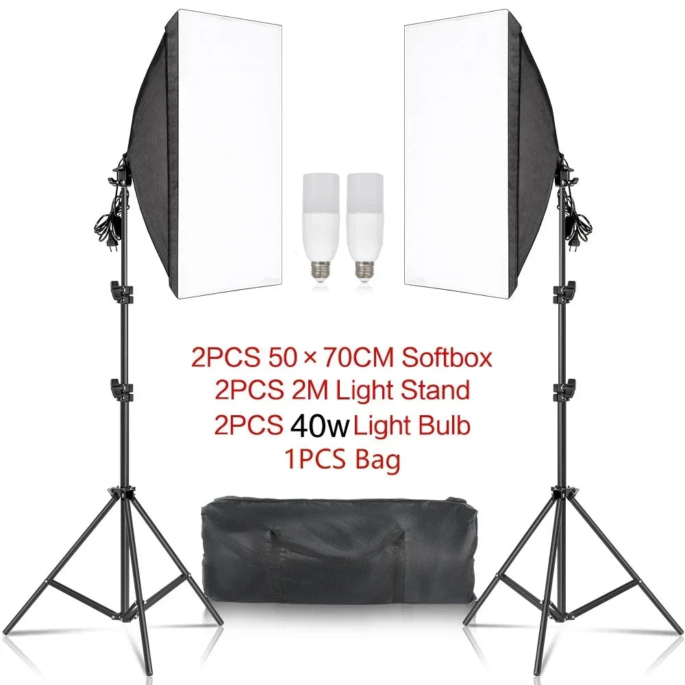 Kit de iluminación Softbox de 20w/30w/40w, Kit de iluminación de fotografía continua, bombilla E27, equipo de luces de estudio fotográfico para sesión de fotos