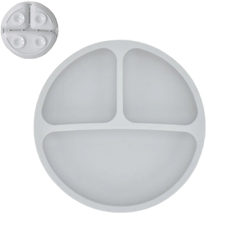 4 unids/set plato de comedor de silicona seguro para bebé, platos sólidos de dibujos animados para niños, juego de vajilla para bebé con cara sonriente, plato Retro para niños