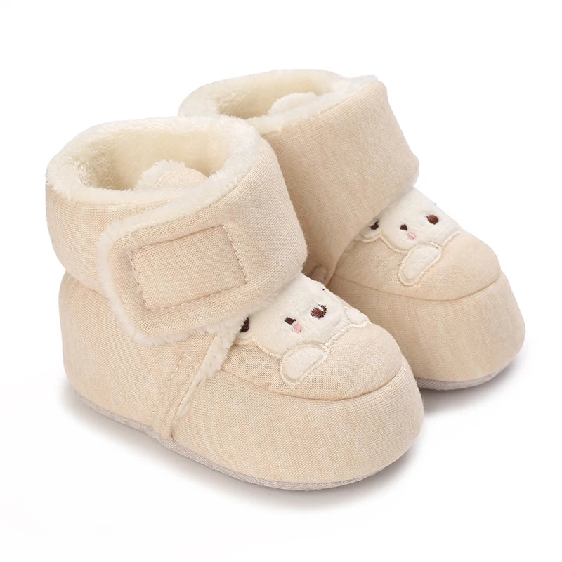 Botas de invierno para bebé, suela suave de dibujos animados, zapatos cálidos antideslizantes para niños pequeños, bonitos botines para caminar para niños y niñas