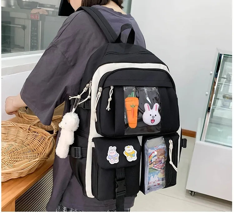 Mochila escolar Kawaii para niños y niñas, conjunto de 4 piezas, mochilas escolares para adolescentes y niñas