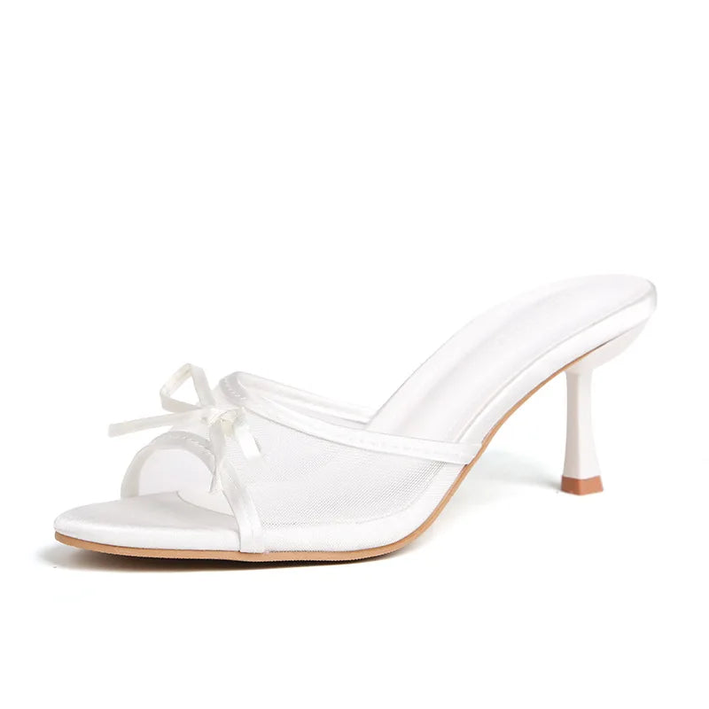 Sandalias de verano para mujer, tacones altos elegantes a la moda, zapatillas con punta abierta y nudo de mariposa de alta calidad, zapatos de tacón de diseñador de marca para mujer