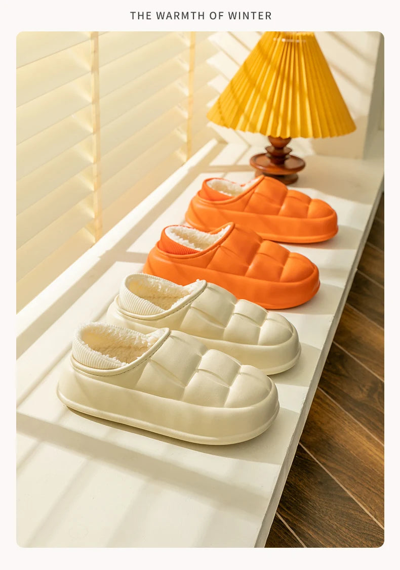 Pantuflas Impermeables de Invierno para Mujer y Hombre, Suela Gruesa de 4 cm, Cálidas y Afelpadas, Zapatos de Interior Antideslizantes, Forradas de Piel, Zuecos Suaves y Acolchados