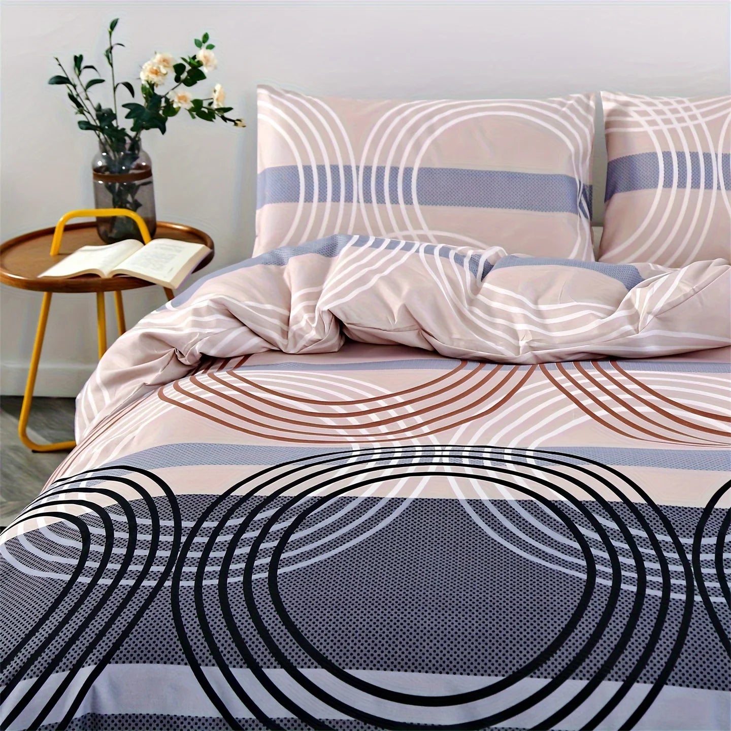 Juego de funda nórdica de 3 piezas con 2 fundas de almohada, poliéster transpirable, lavable a máquina, cierre de cremallera