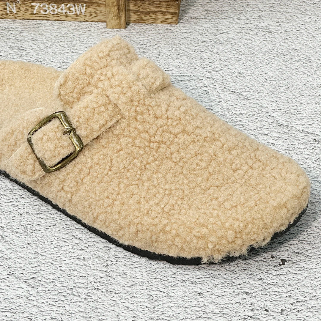 Otoño e Invierno nuevas mujeres y hombres tela de gamuza zapatilla de punta cerrada interior o exterior Slip-on Retro Sandalias planas duraderas