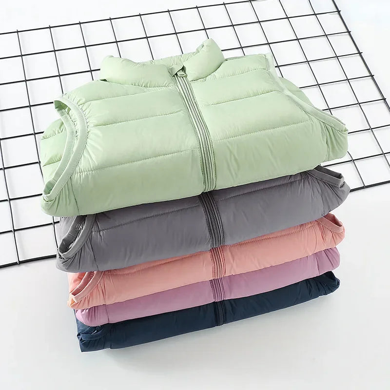 Top de invierno para niños y niñas, ropa ligera y delgada con hombros descubiertos y cuello levantado, chaqueta cálida de Color sólido