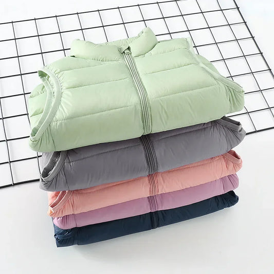 Top de invierno para niños y niñas, ropa ligera y delgada con hombros descubiertos y cuello levantado, chaqueta cálida de Color sólido