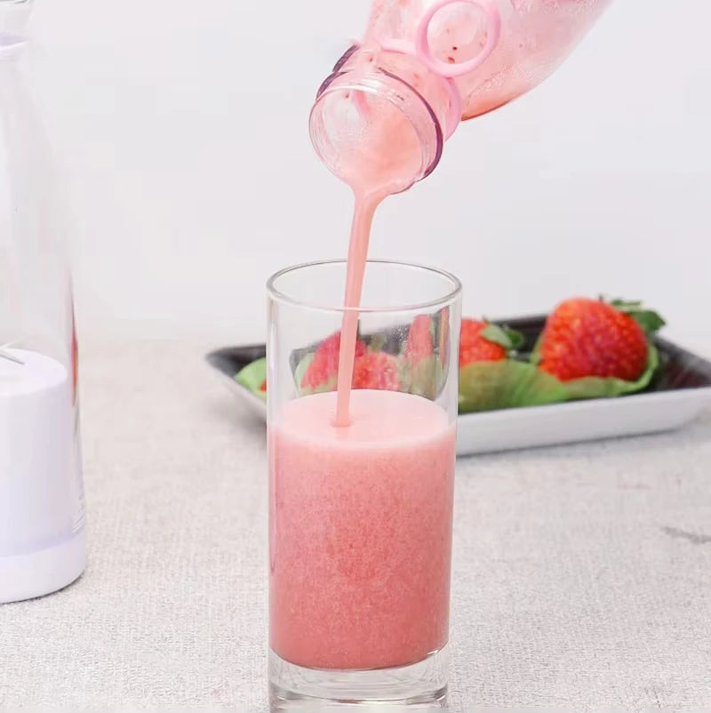 Licuadora Portátil de 6 Cuchillas y 420 ml, con Carga USB, en Forma de Botella de Vino, Mezcladora de Frutas, Mini Licuadora Eléctrica para Uso Diario en la Cocina