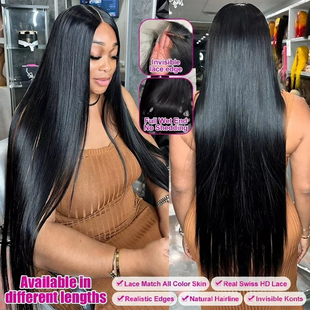Pelucas de cabello humano liso de 250 densidades, 13x6, 32 y 30 pulgadas, peluca frontal de encaje transparente HD, cabello humano brasileño real para mujeres
