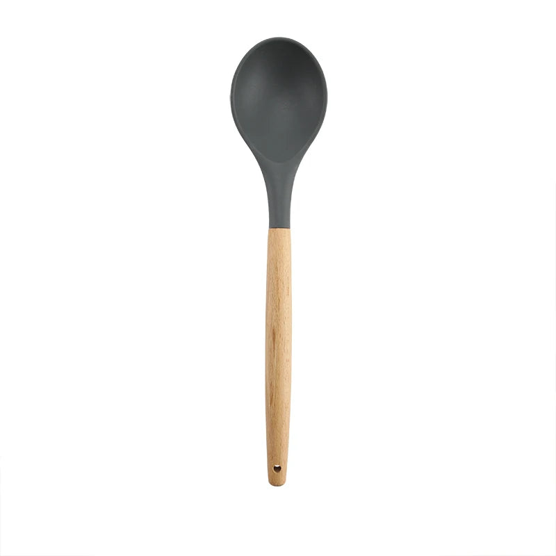 Juego de utensilios de cocina de silicona resistentes a altas temperaturas, pala con mango de madera, cuchara con fugas, herramienta, utensilio de cocina, accesorios para hornear