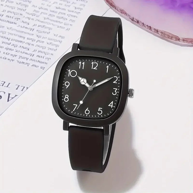 Relojes de Mujer con banda de silicona de Color caramelo a la moda, Reloj de pulsera de cuarzo con esfera cuadrada para Mujer, Reloj para niñas