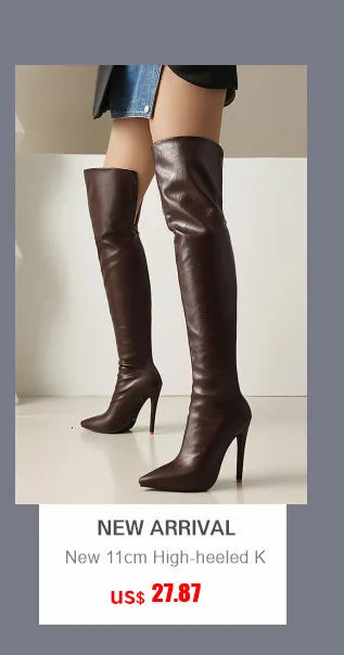 Botas de Mujer Talla Grande 40-46, Tacón Alto de 11 cm, Botas por Encima de la Rodilla, Cierre Trasero con Cremallera, Botas de Moda con Personalidad 2026