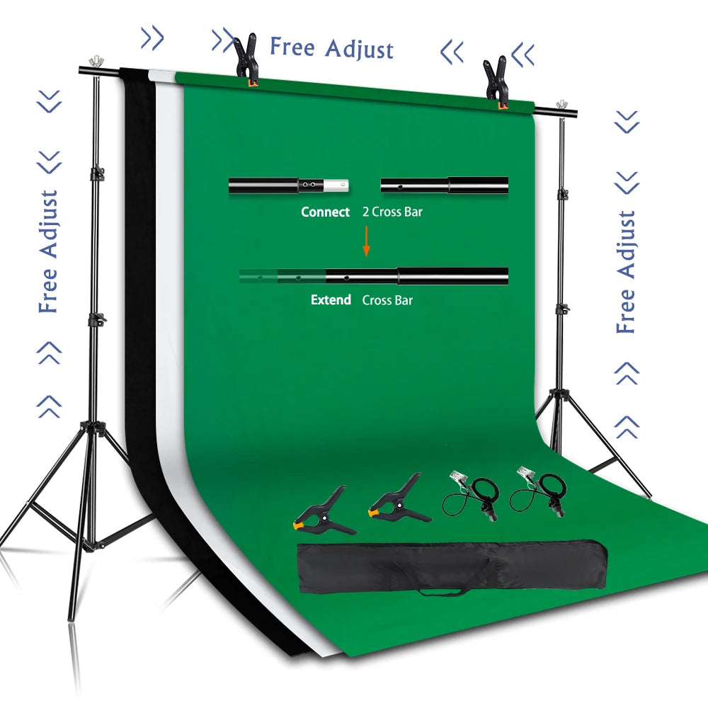 Kit de soporte para fondo fotográfico SH con sistema de soporte ajustable, fondos para estudio fotográfico, marco de pantalla verde Chromakey