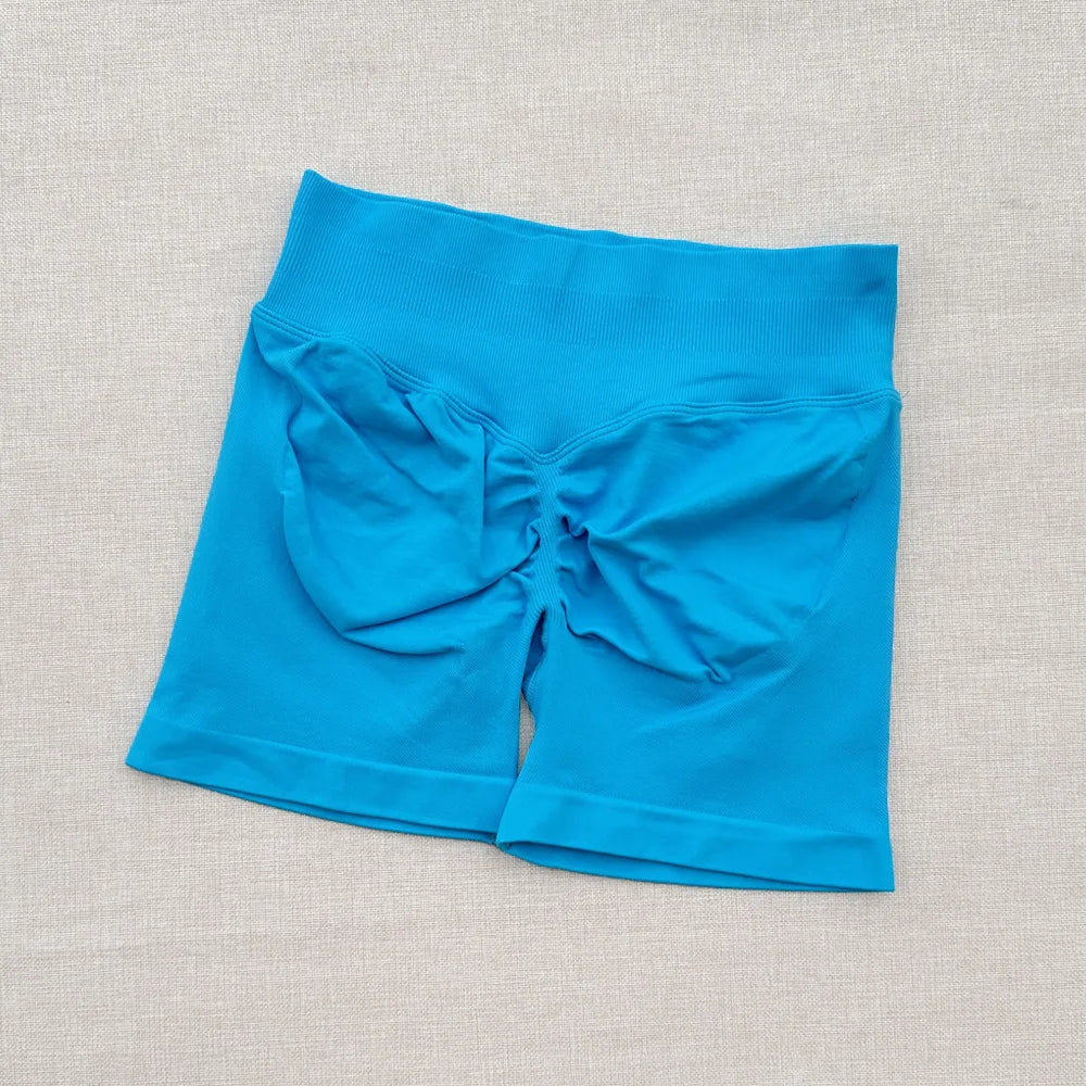 Pantalones cortos deportivos para mujer, pantalones cortos de gimnasio con banda baja acanalada de 4,5 ", mallas sin costuras para entrenamiento y Yoga