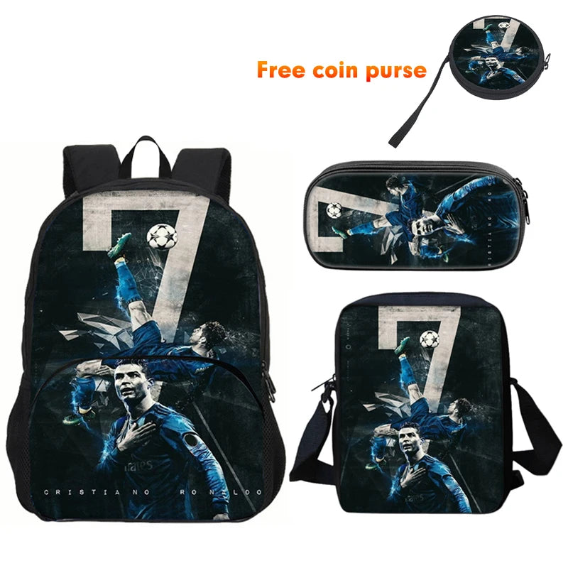 Ronaldo-Juego de 3 uds. De mochila deportiva, bolso de hombro, estuche para lápices, mochila CR, bolsas para libros de estrella de fútbol para niños y niñas, el mejor regalo