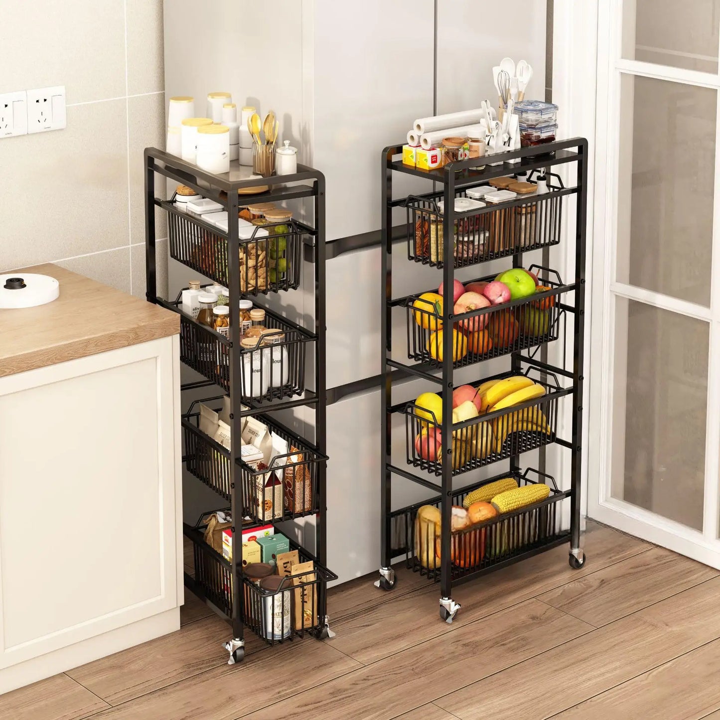 Organizador de gabinete extraíble de 2 piezas, cajones deslizantes de acero al carbono, estantes deslizantes para despensa, para organización de gabinetes de cocina.